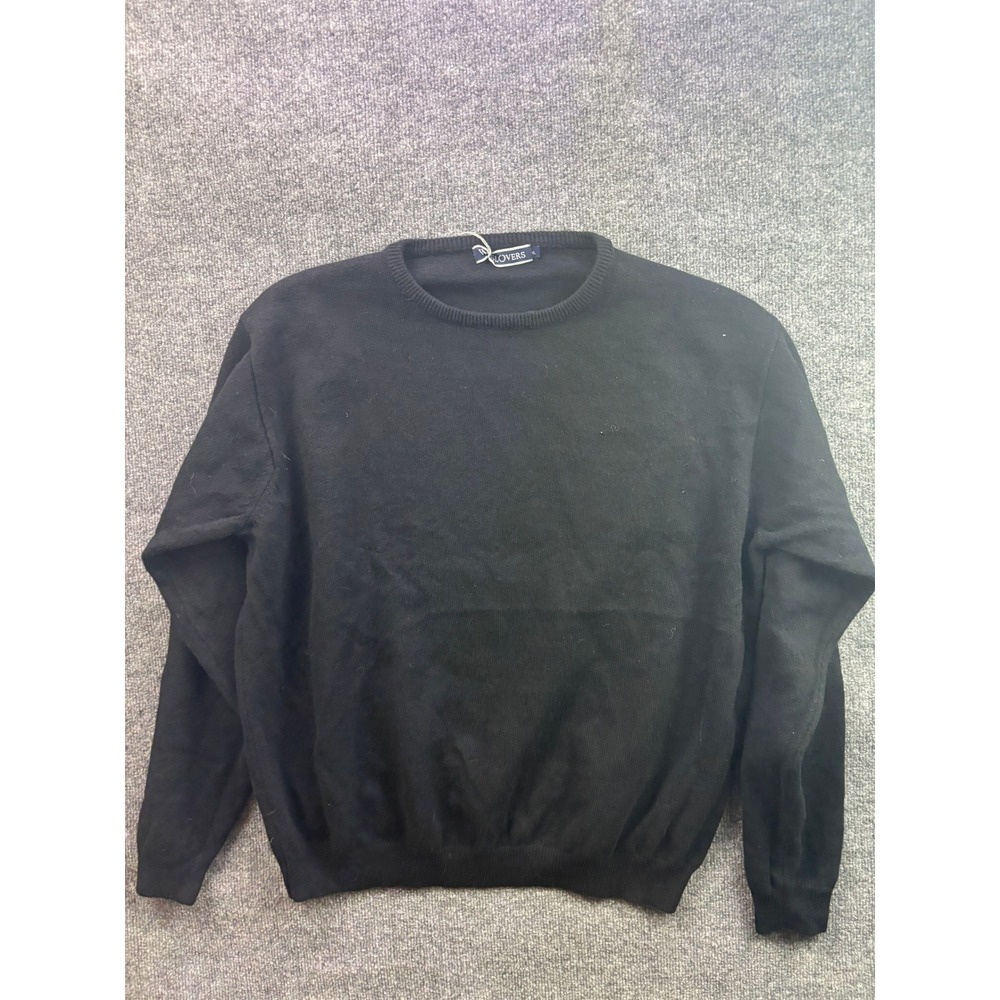WoolOvers Sweater Mens XL Black 100% Pure New Wool Crew Neck Knit